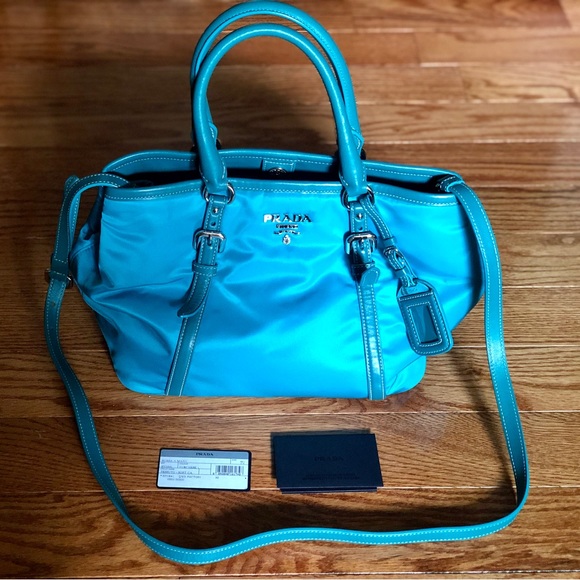 Prada Borsa A Mano Handbag Turquoise / Blue Tessuto + Soft CA BN1841 Tote Hobo - Picture 4 of 17